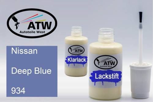 Nissan, Deep Blue, 934: 20ml Lackstift + 20ml Klarlack - Set, von ATW Autoteile West.